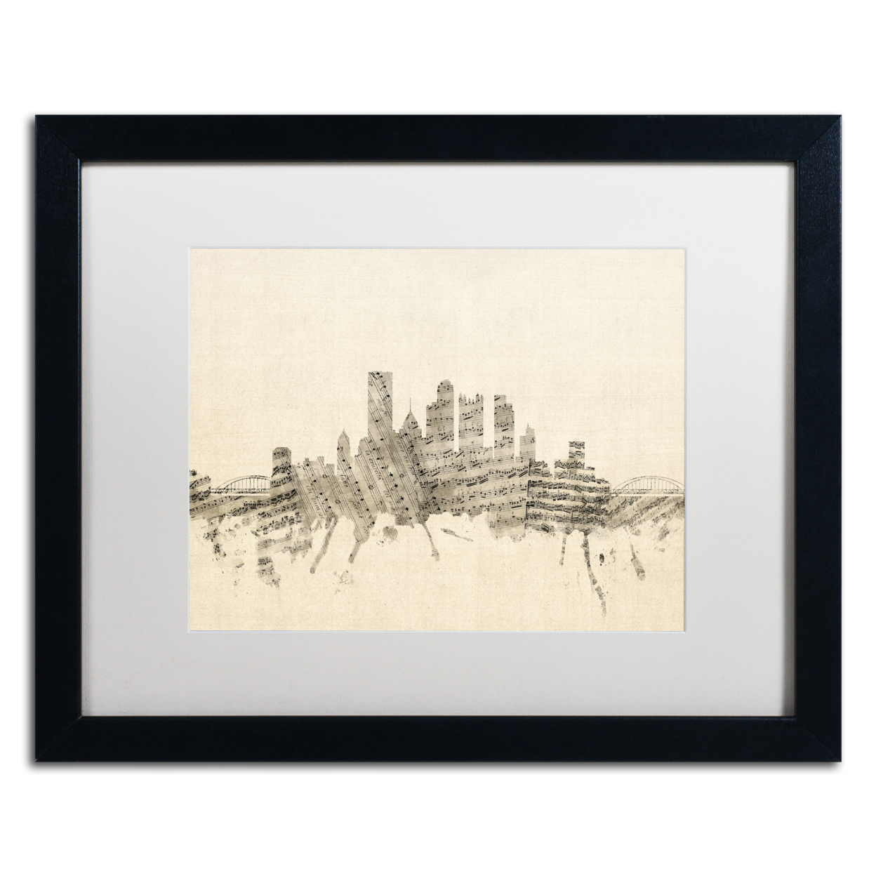 Michael Tompsett 'Pittsburgh Skyline Sheet Music II' Black Wooden Framed Art 18 X 22 Inches