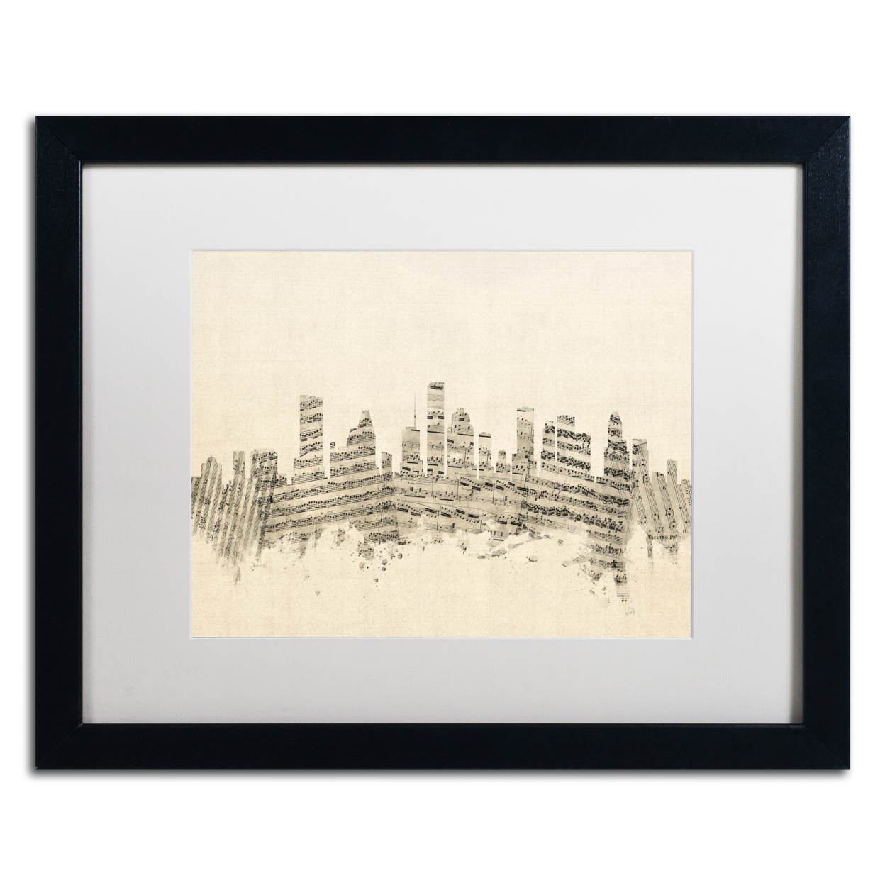 Michael Tompsett 'Houston Texas Skyline Sheet Music' Black Wooden Framed Art 18 X 22 Inches