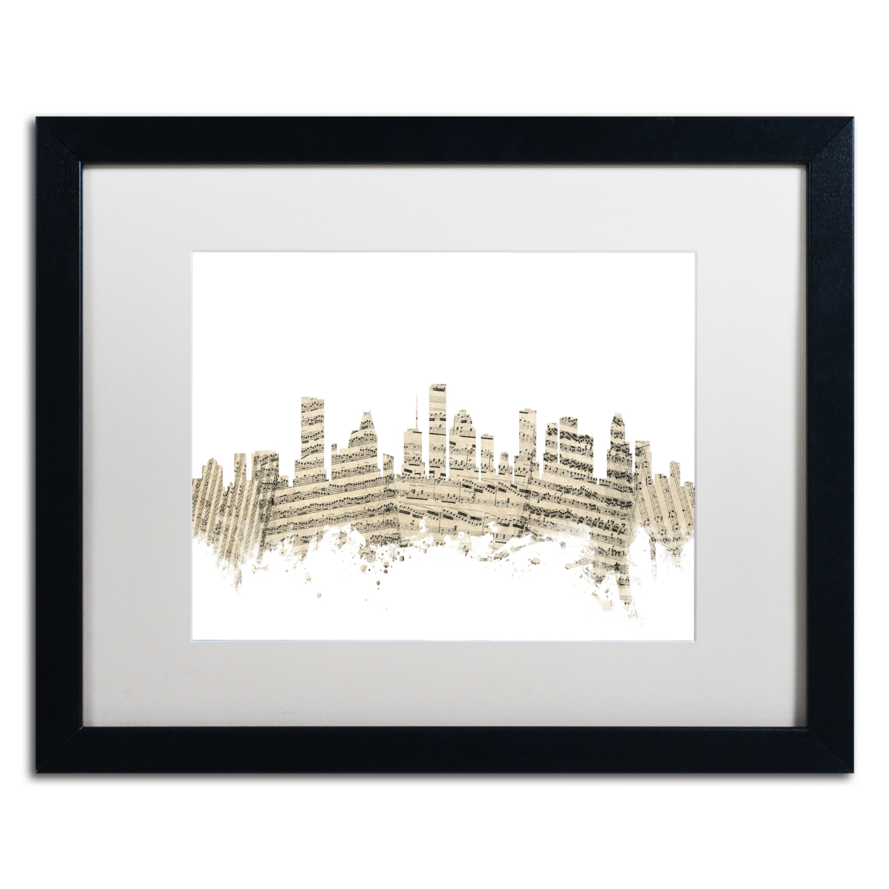 Michael Tompsett 'Houston Skyline Sheet Music II' Black Wooden Framed Art 18 X 22 Inches