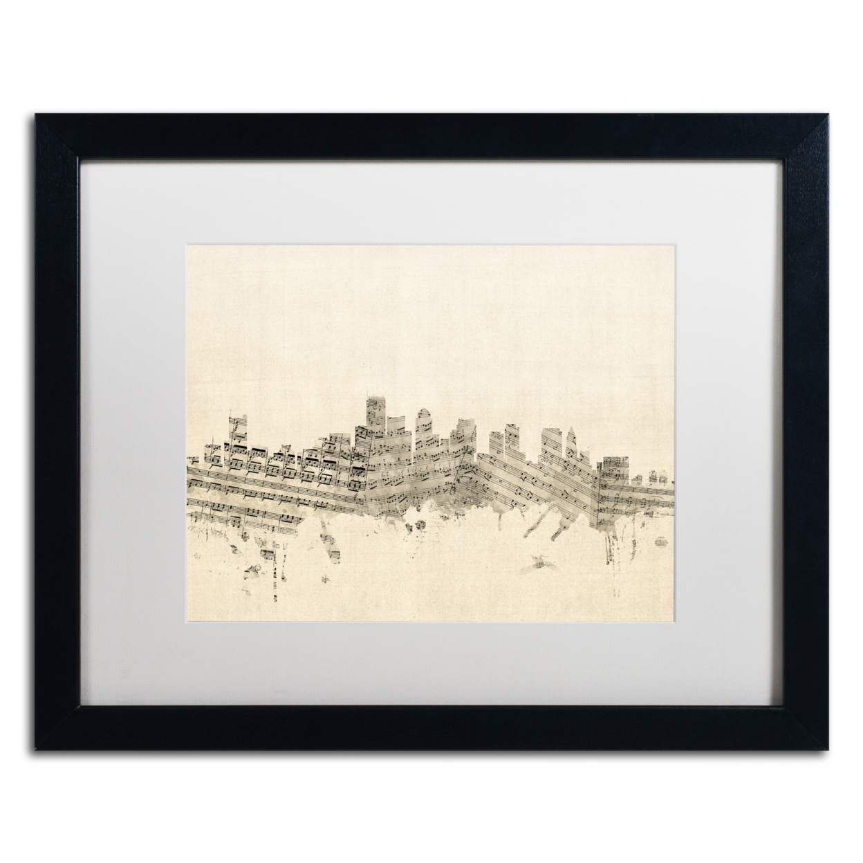 Michael Tompsett 'Boston Skyline Sheet Music' Black Wooden Framed Art 18 X 22 Inches