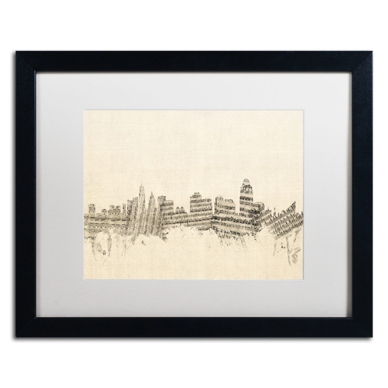 Michael Tompsett 'Cincinnati Skyline Sheet Music' Black Wooden Framed Art 18 X 22 Inches