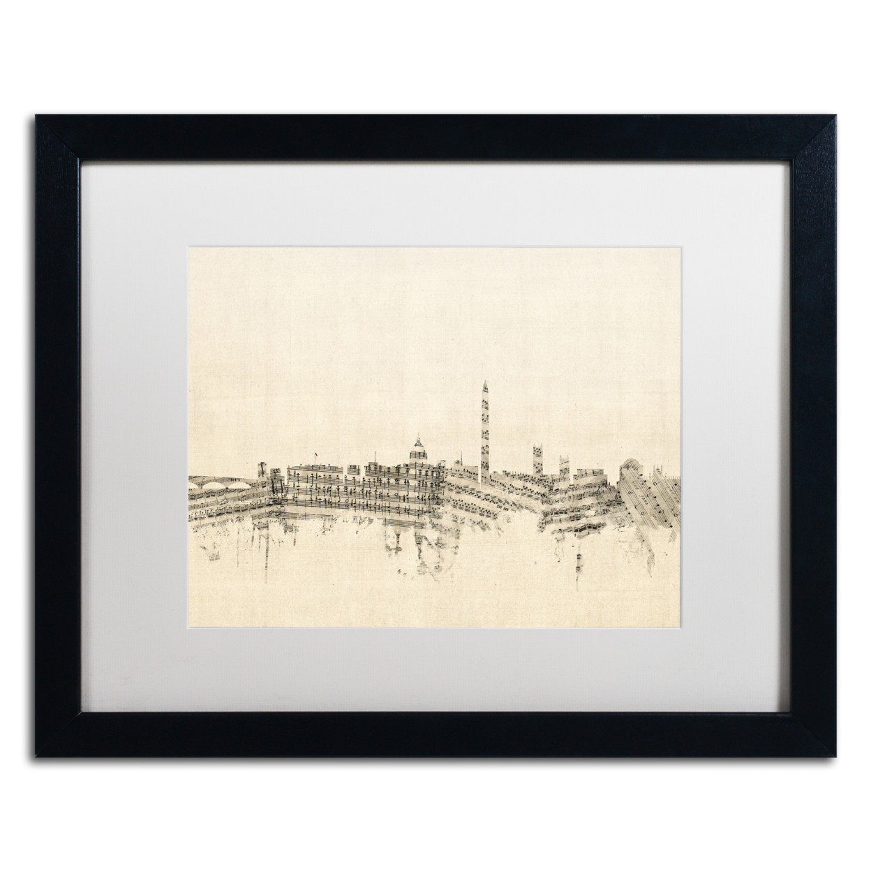 Michael Tompsett 'Washington DC Skyline Sheet Music' Black Wooden Framed Art 18 X 22 Inches