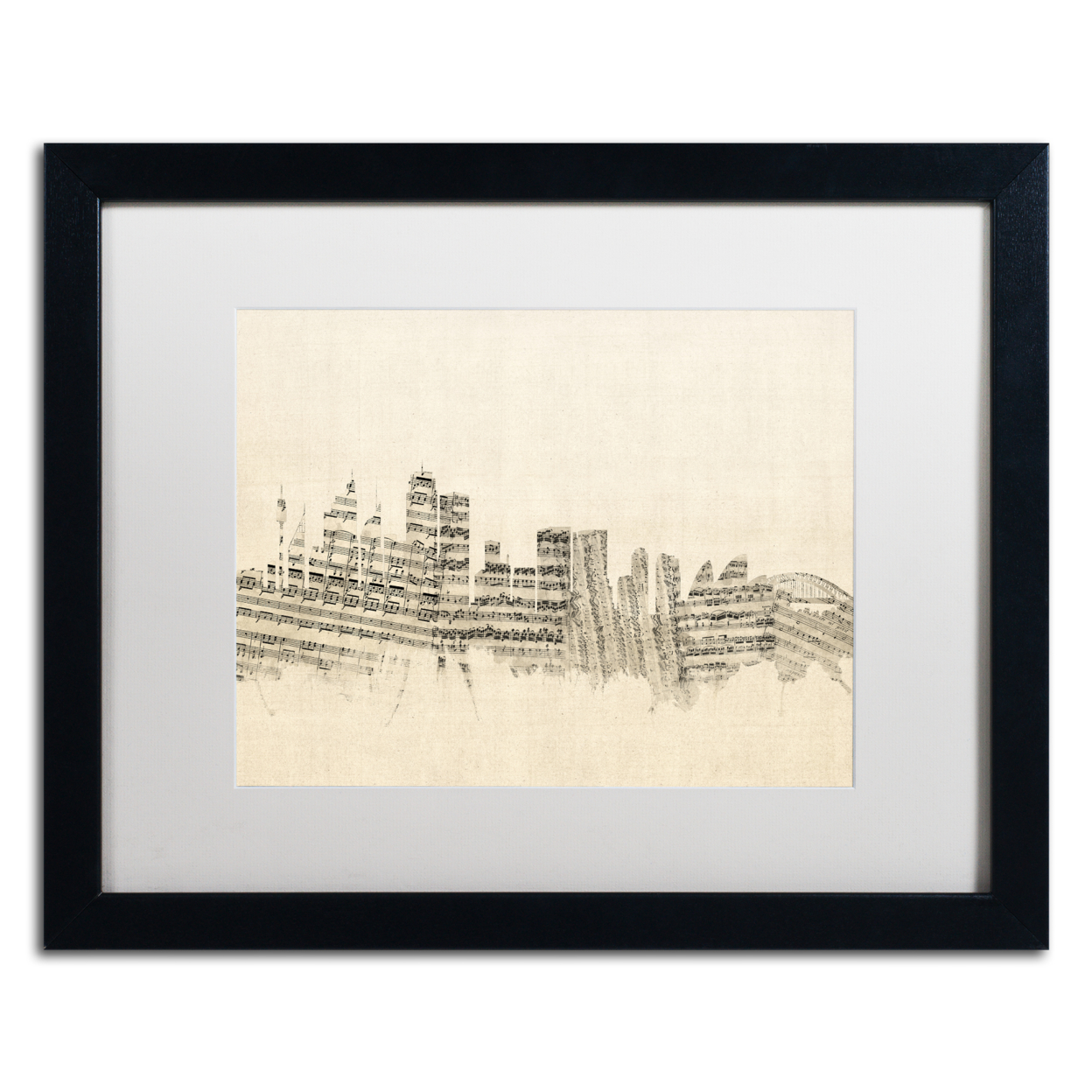 Michael Tompsett 'Sydney Skyline Sheet Music' Black Wooden Framed Art 18 X 22 Inches