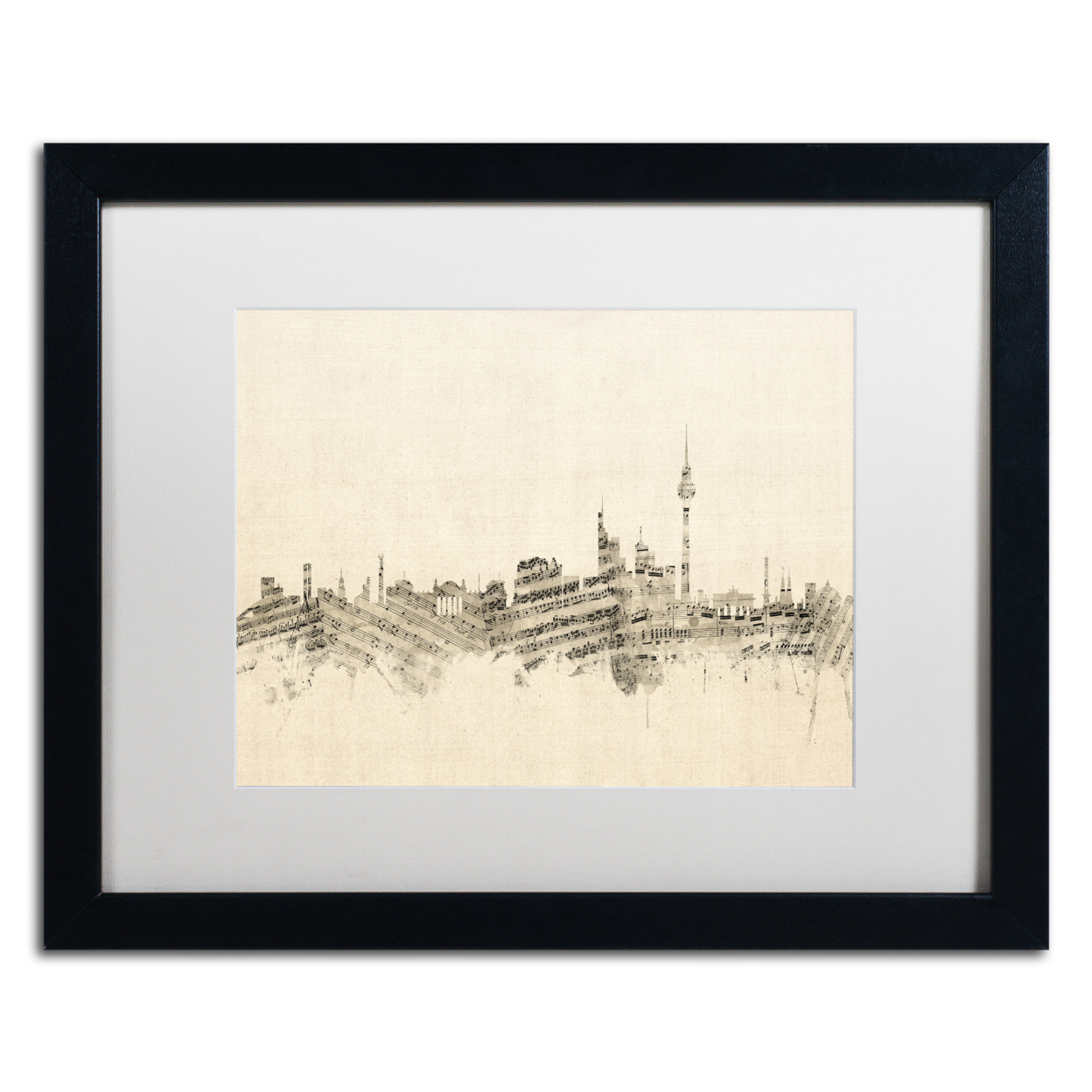 Michael Tompsett 'Berlin Skyline Sheet Music' Black Wooden Framed Art 18 X 22 Inches