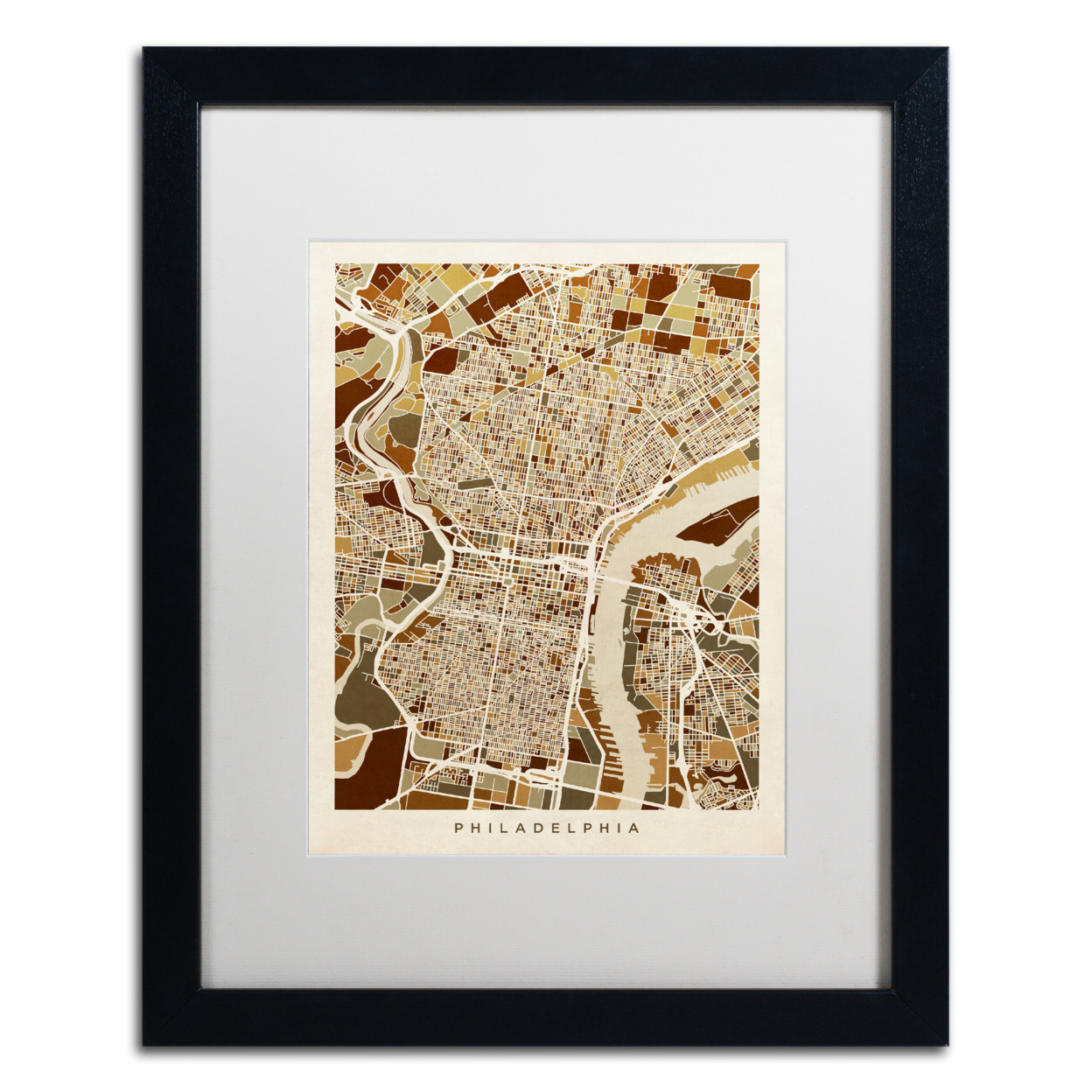 Michael Tompsett 'Philadelphia Street Map II' Black Wooden Framed Art 18 X 22 Inches