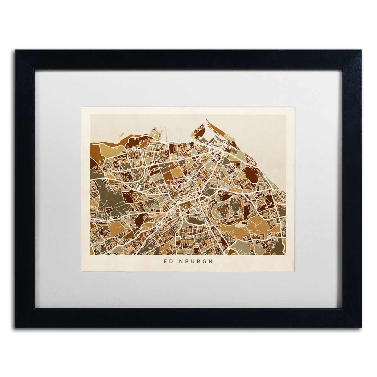 Michael Tompsett 'Edinburgh Street Map II' Black Wooden Framed Art 18 X 22 Inches