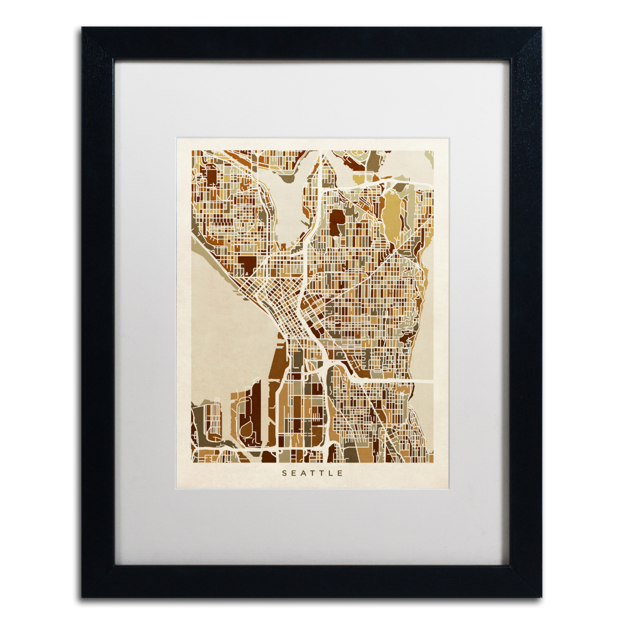 Michael Tompsett 'Seattle Washington Street Map II' Black Wooden Framed Art 18 X 22 Inches