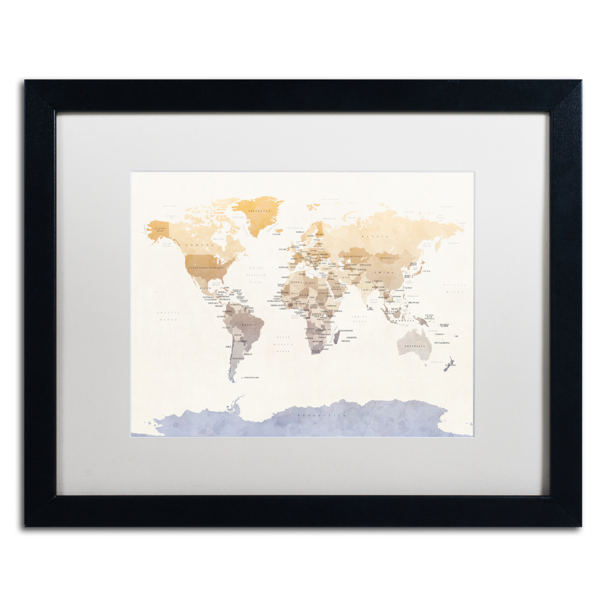 Michael Tompsett 'Political Map Of The World' Black Wooden Framed Art 18 X 22 Inches