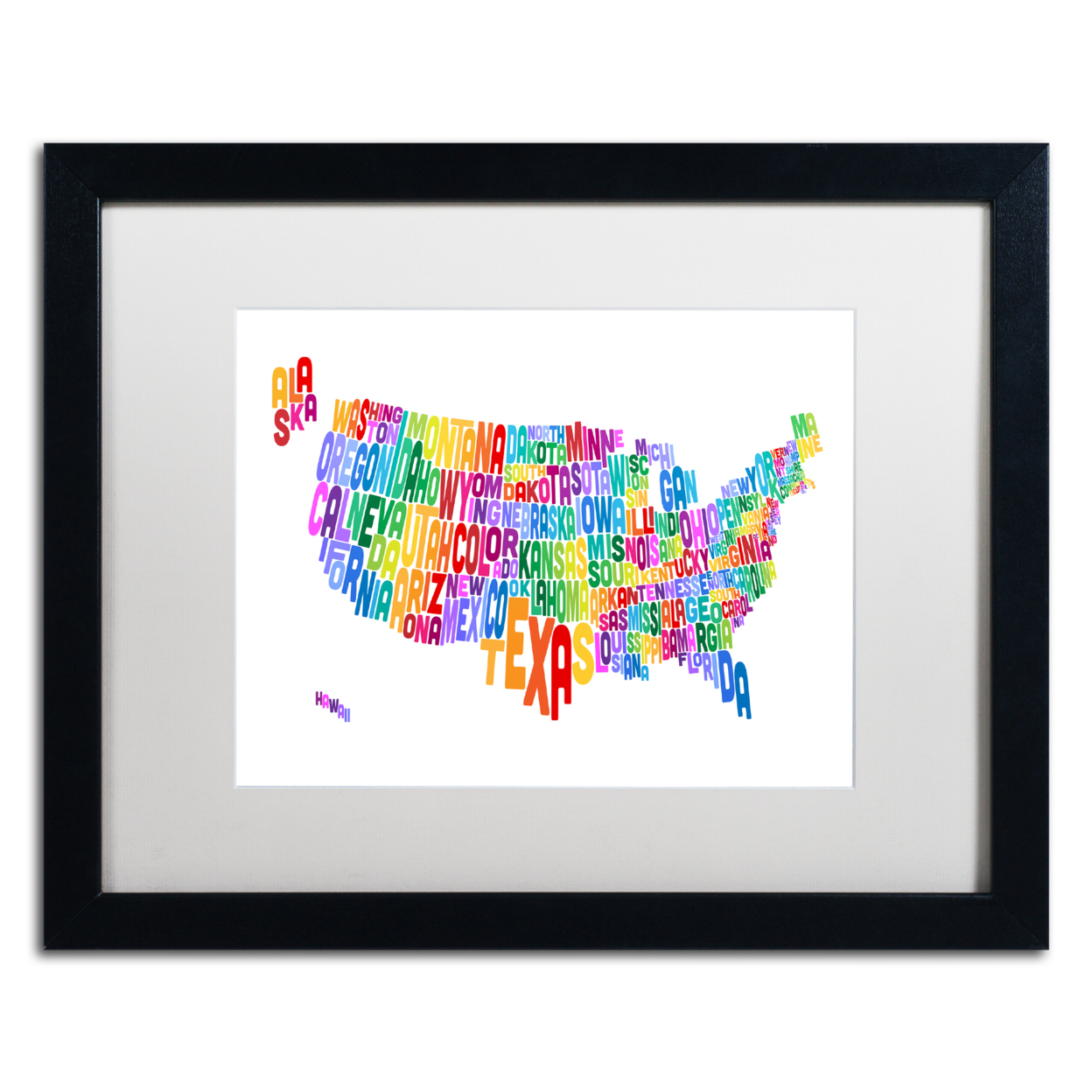 Michael Tompsett 'US Typography Text Map' Black Wooden Framed Art 18 X 22 Inches