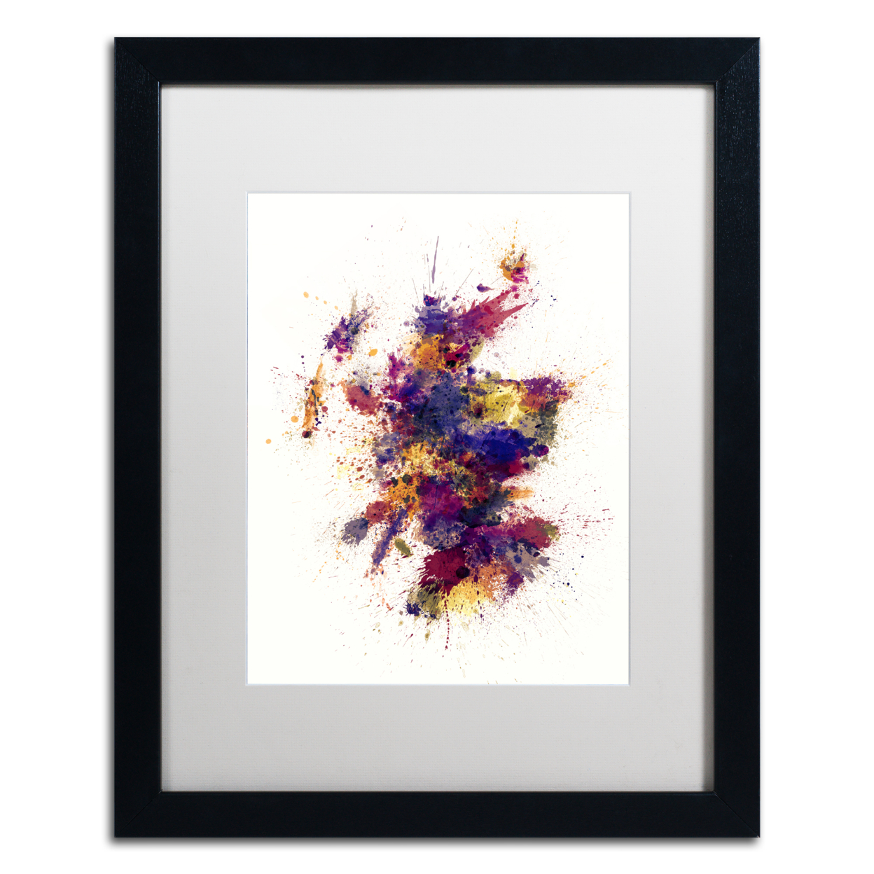 Michael Tompsett 'Scotland Paint Splashes Map 2' Black Wooden Framed Art 18 X 22 Inches