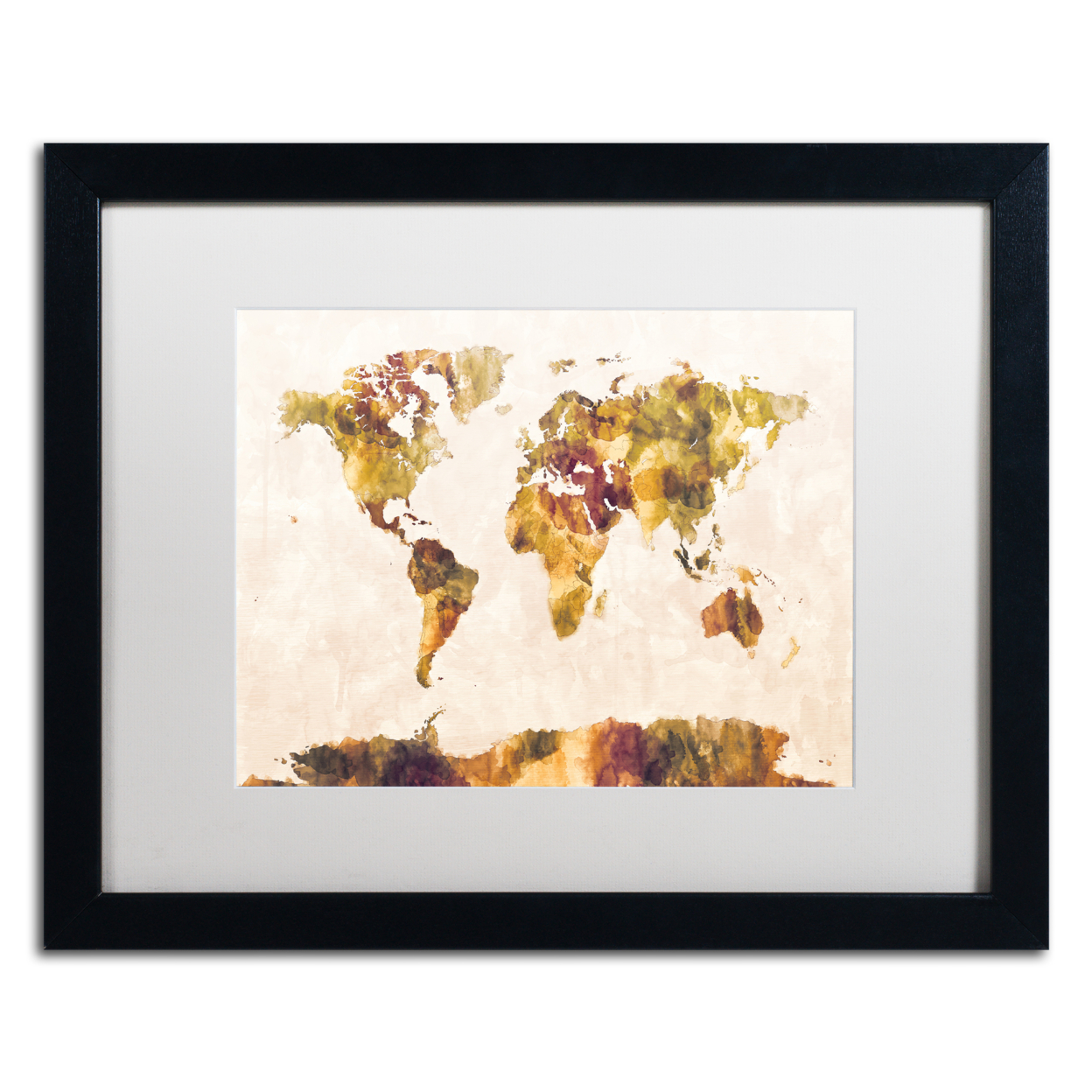 Michael Tompsett 'World Map Watercolor Painting' Black Wooden Framed Art 18 X 22 Inches