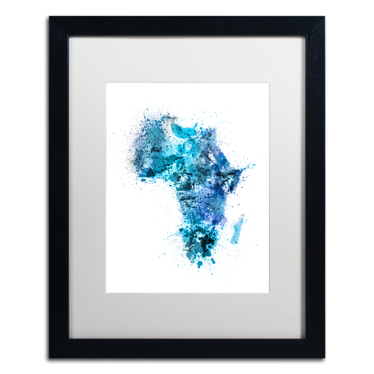 Michael Tompsett 'Paint Splashes Map Of Africa' Black Wooden Framed Art 18 X 22 Inches