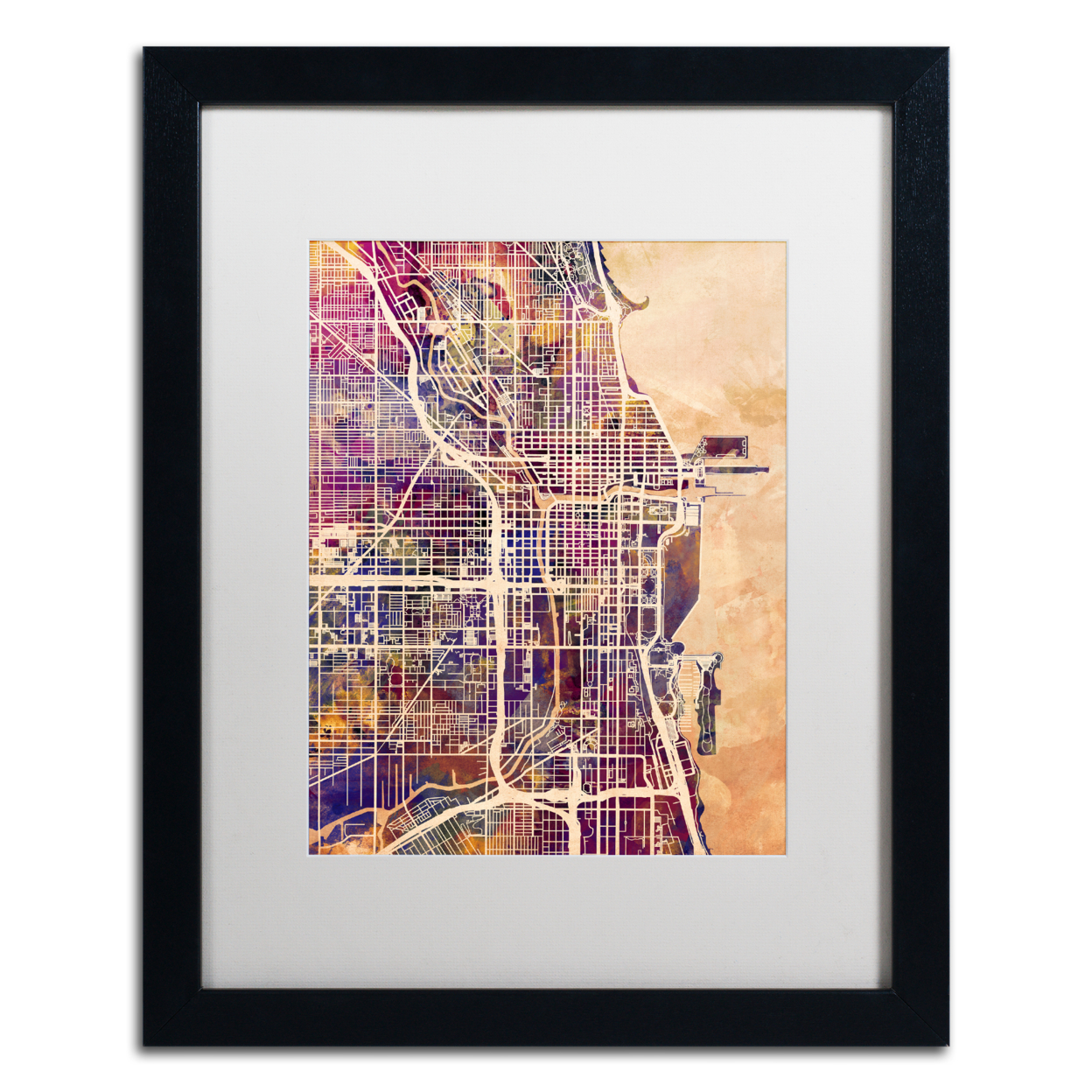 Michael Tompsett 'Chicago City Street Map' Black Wooden Framed Art 18 X 22 Inches