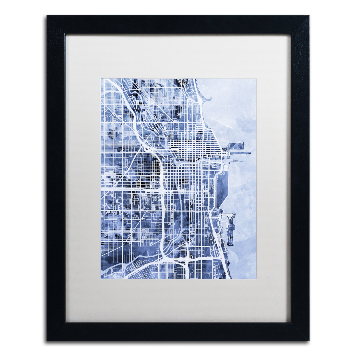 Michael Tompsett 'Chicago City Street Map B&W' Black Wooden Framed Art 18 X 22 Inches