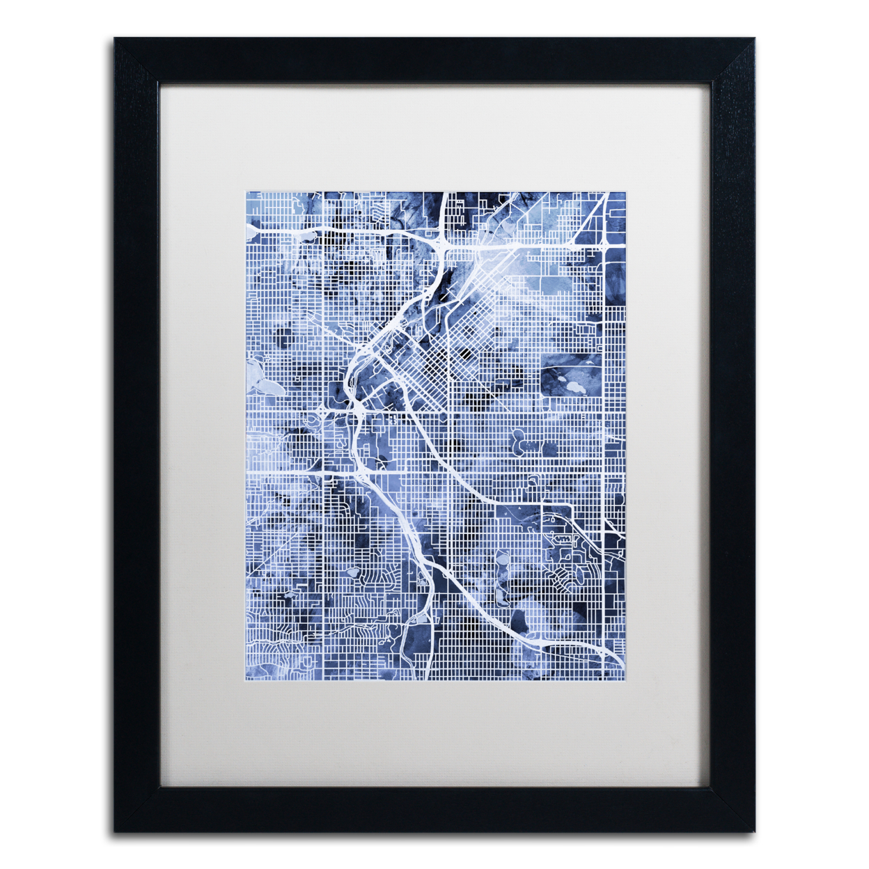 Michael Tompsett 'Denver Colorado Street Map B&W' Black Wooden Framed Art 18 X 22 Inches