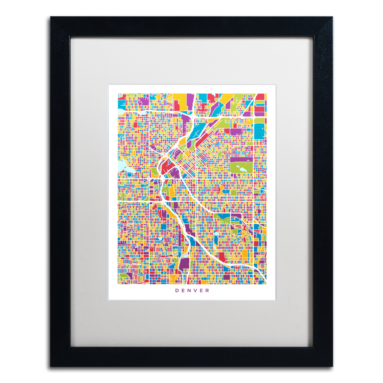 Michael Tompsett 'Denver Colorado Street Map 2' Black Wooden Framed Art 18 X 22 Inches