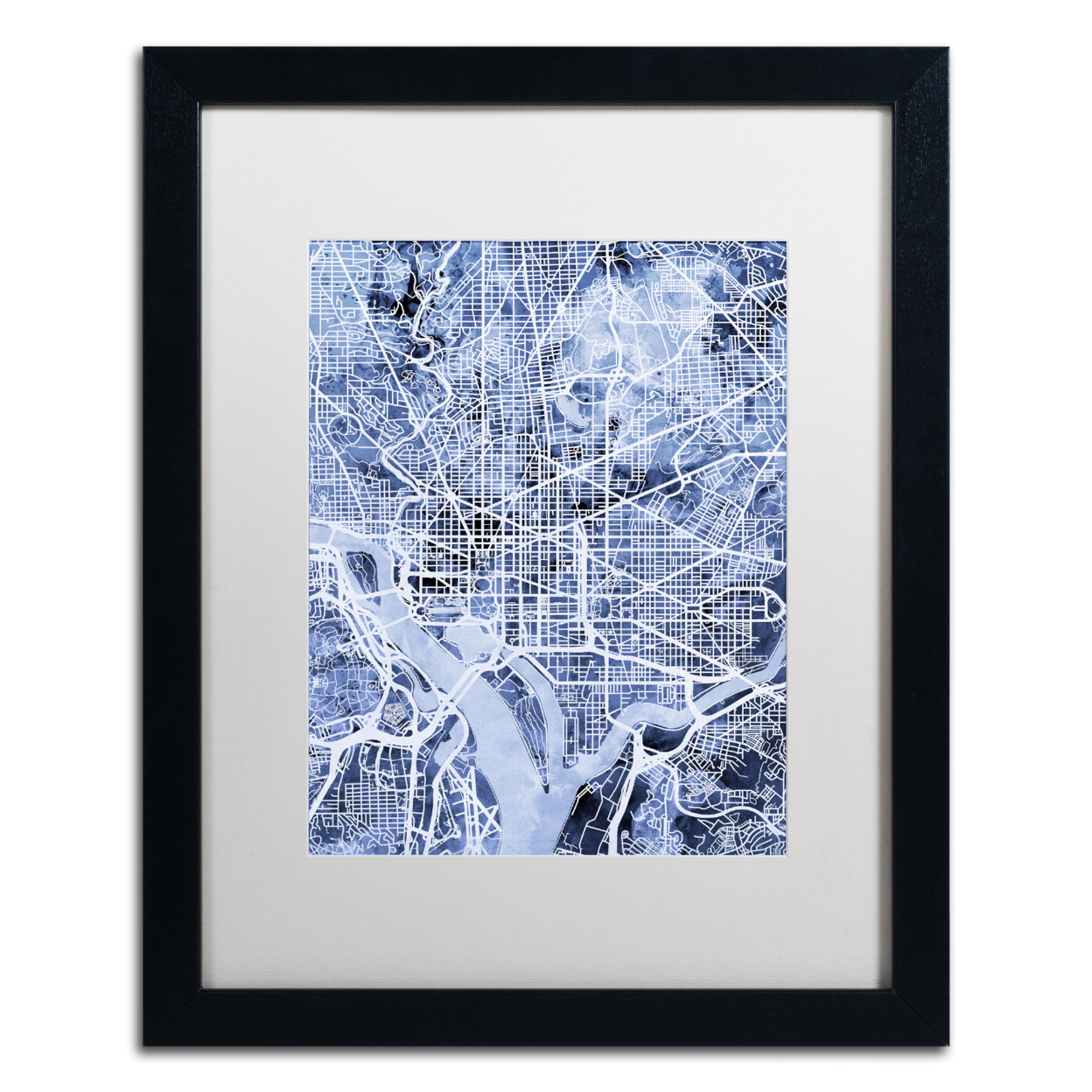 Michael Tompsett 'Washington DC Street Map B&W' Black Wooden Framed Art 18 X 22 Inches