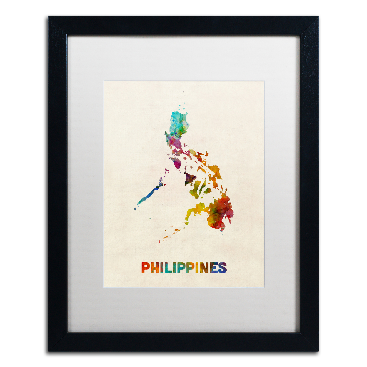 Michael Tompsett 'Philippines Watercolor Map' Black Wooden Framed Art 18 X 22 Inches