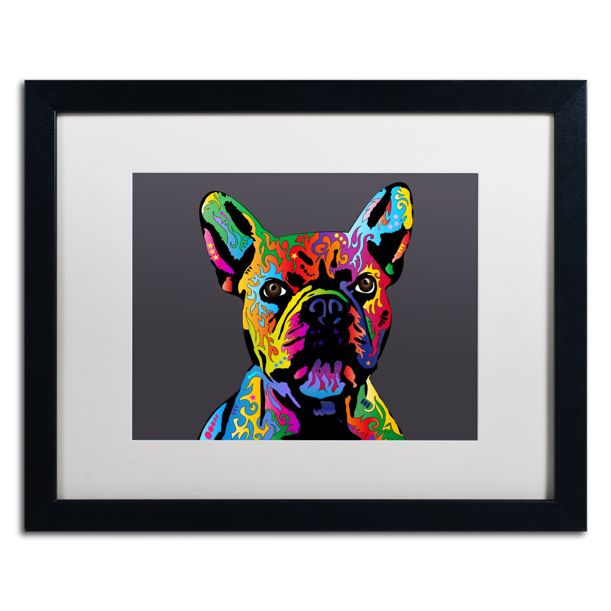 Michael Tompsett 'French Bulldog Grey' Black Wooden Framed Art 18 X 22 Inches