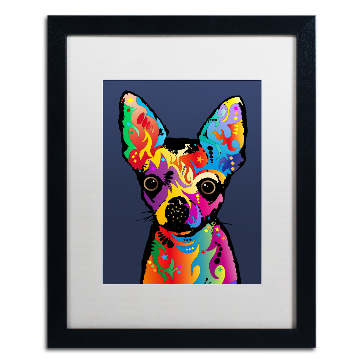 Michael Tompsett 'Chihuahua Dog Blue' Black Wooden Framed Art 18 X 22 Inches