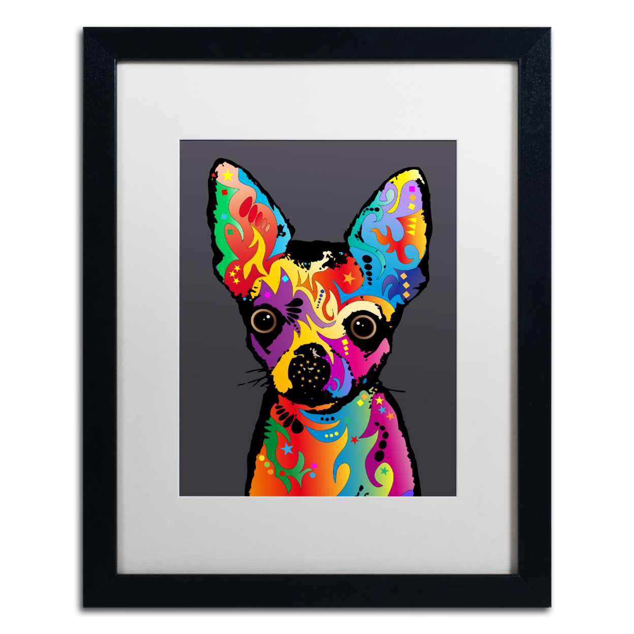 Michael Tompsett 'Chihuahua Dog Grey' Black Wooden Framed Art 18 X 22 Inches