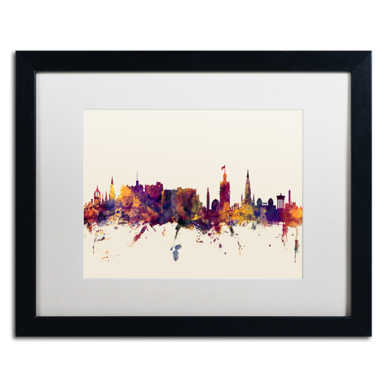 Michael Tompsett 'Edinburgh Scotland Skyline' Black Wooden Framed Art 18 X 22 Inches