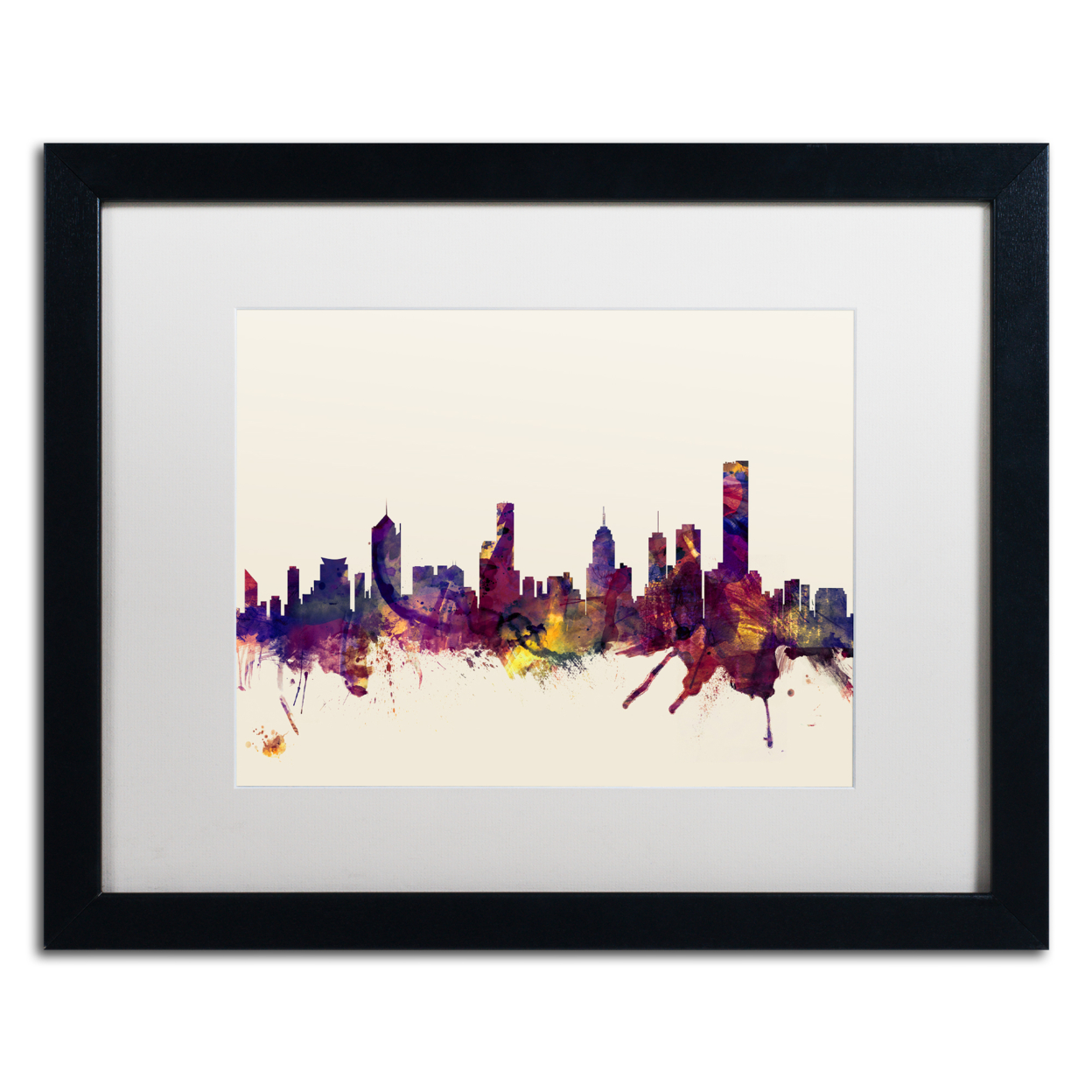 Michael Tompsett 'Melbourne Skyline' Black Wooden Framed Art 18 X 22 Inches