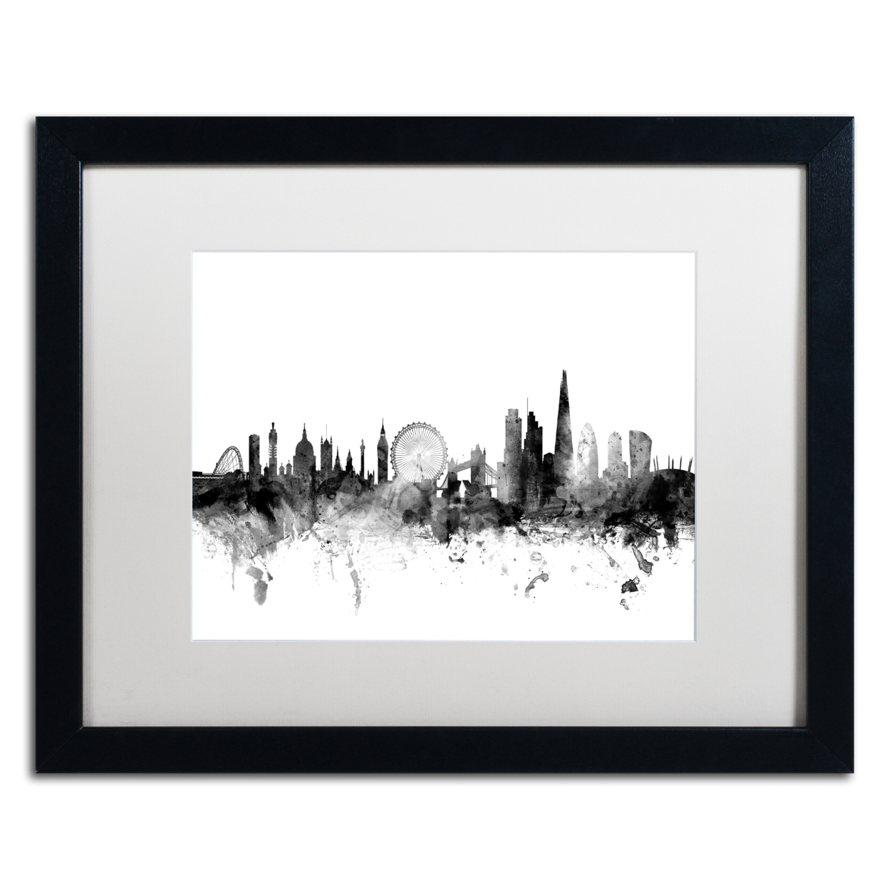 Michael Tompsett 'London England Skyline B&W' Black Wooden Framed Art 18 X 22 Inches