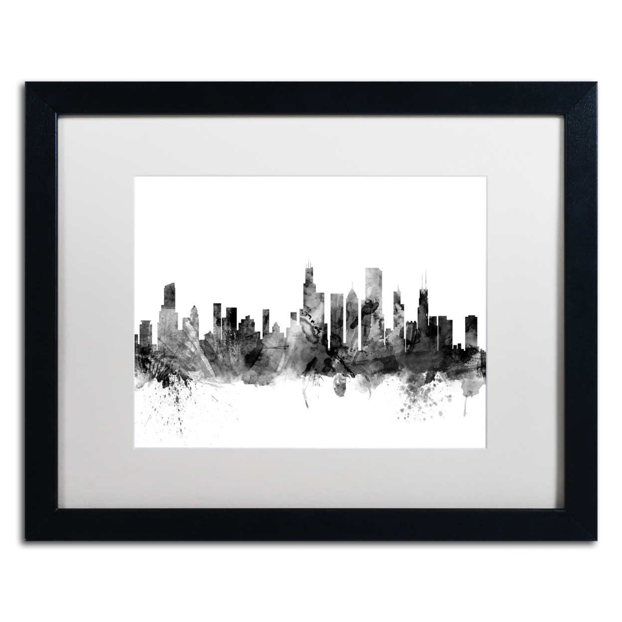 Michael Tompsett 'Chicago Illinois Skyline B&W' Black Wooden Framed Art 18 X 22 Inches
