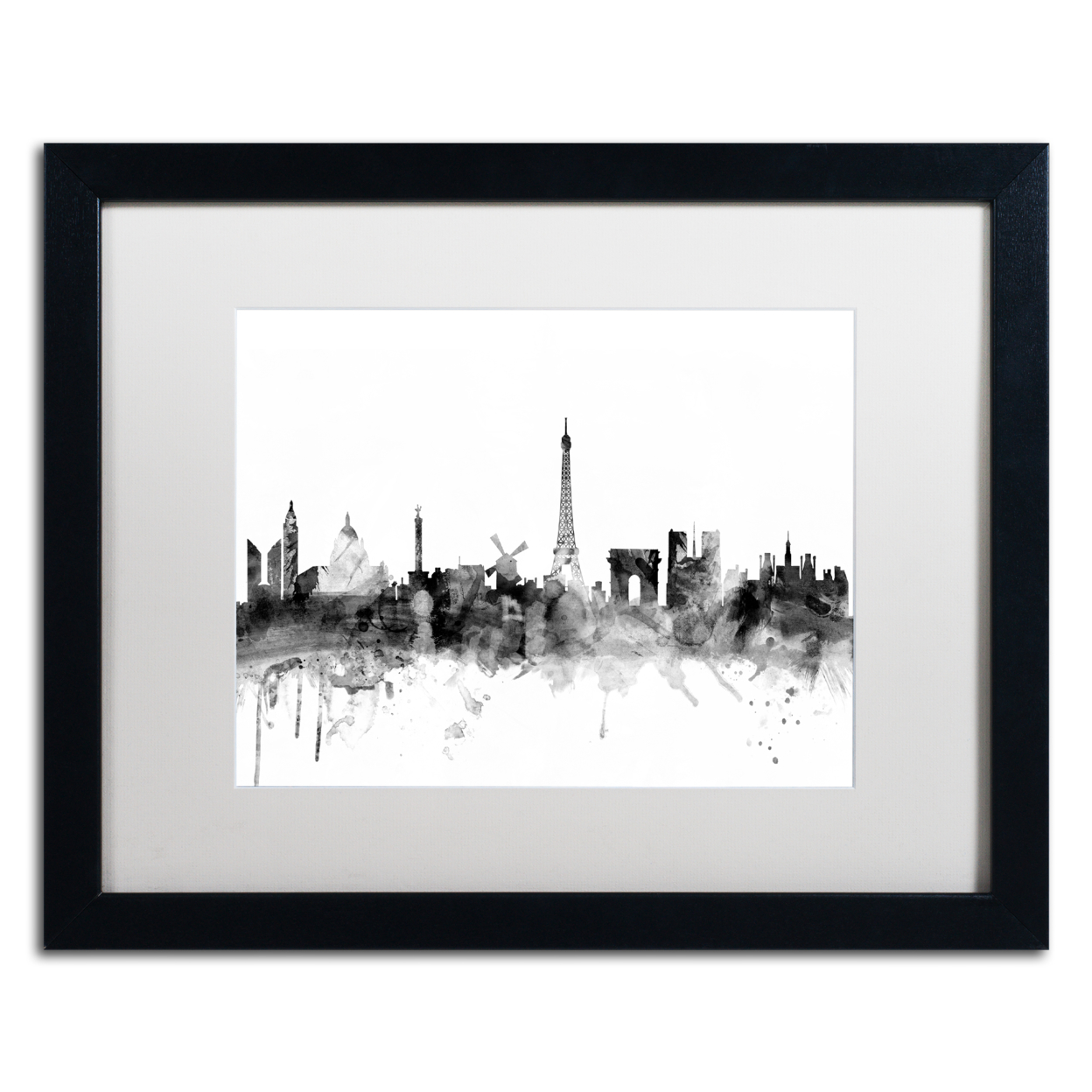 Michael Tompsett 'Paris France Skyline B&W' Black Wooden Framed Art 18 X 22 Inches
