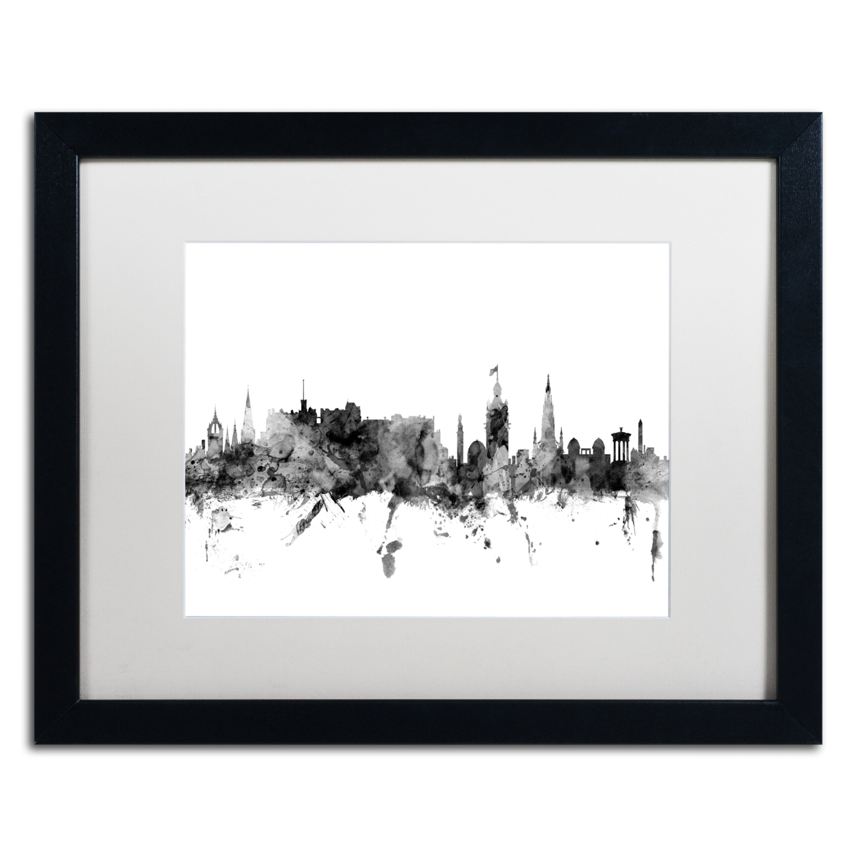 Michael Tompsett 'Edinburgh Scotland Skyline B&W' Black Wooden Framed Art 18 X 22 Inches