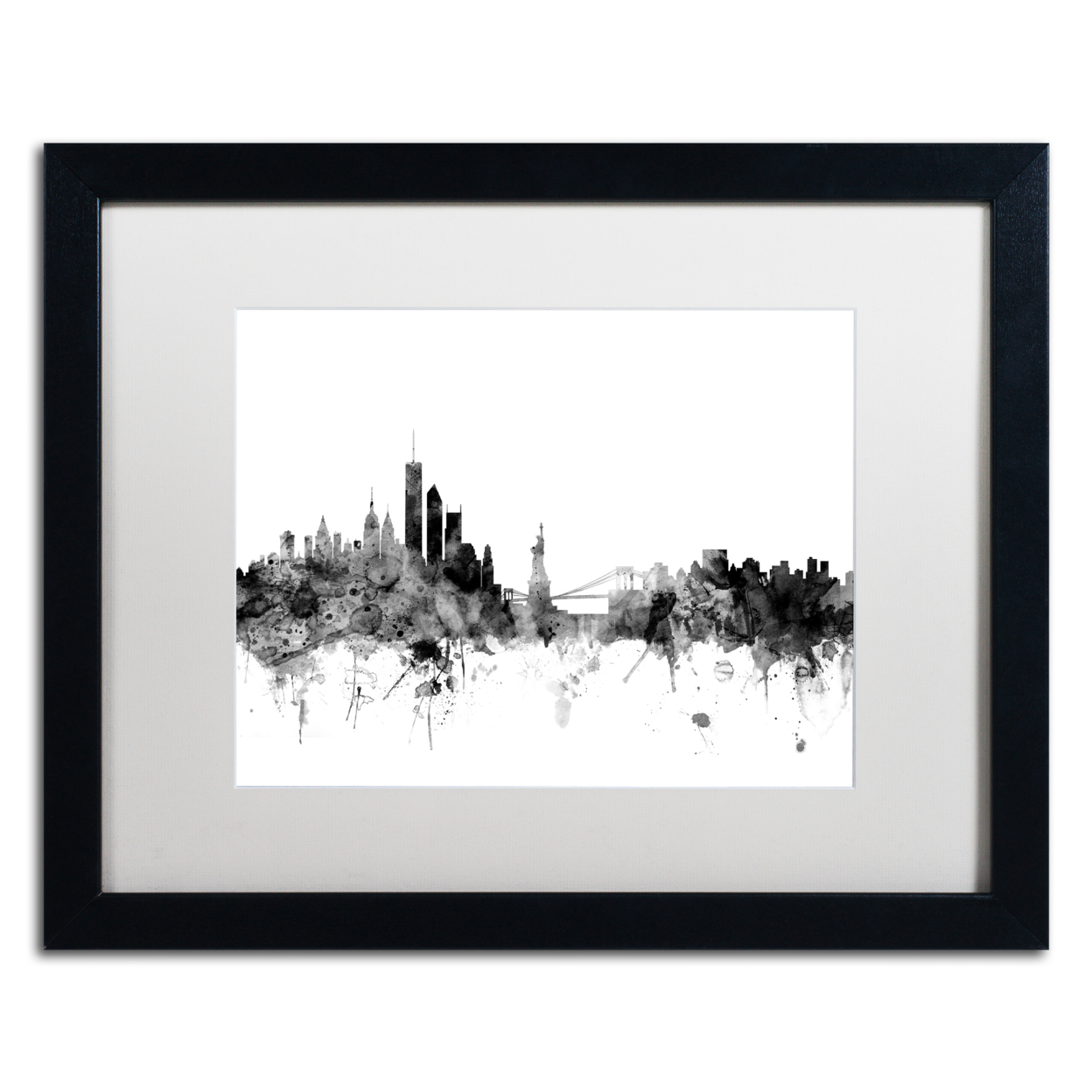 Michael Tompsett 'New York Skyline B&W' Black Wooden Framed Art 18 X 22 Inches