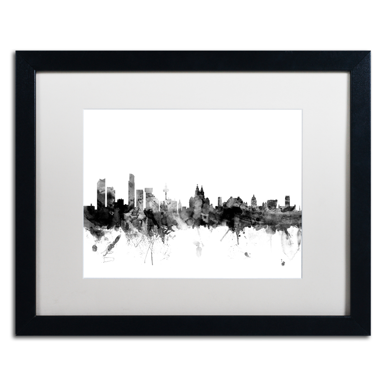 Michael Tompsett 'Liverpool England Skyline B&W' Black Wooden Framed Art 18 X 22 Inches
