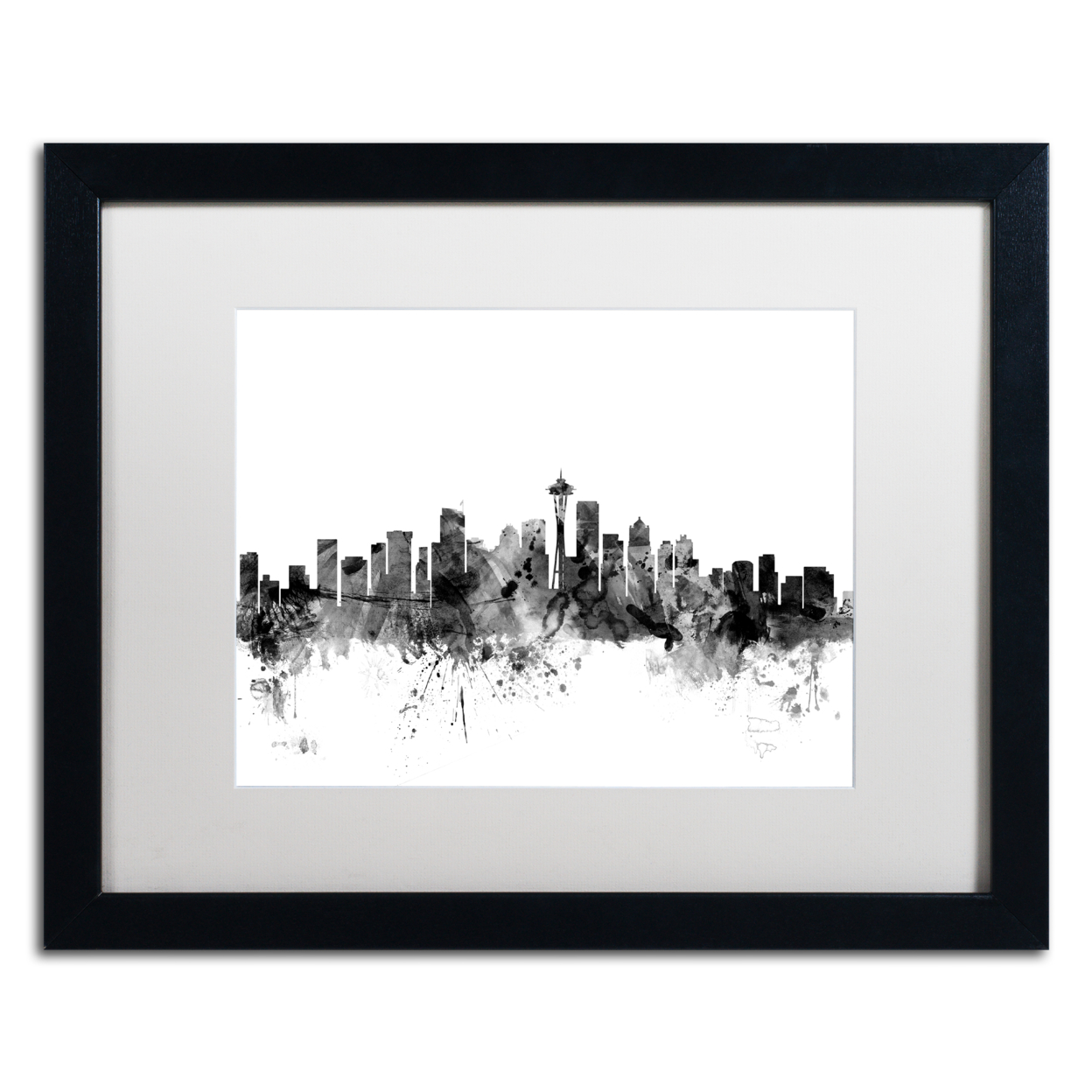 Michael Tompsett 'Seattle Washington Skyline B&W' Black Wooden Framed Art 18 X 22 Inches
