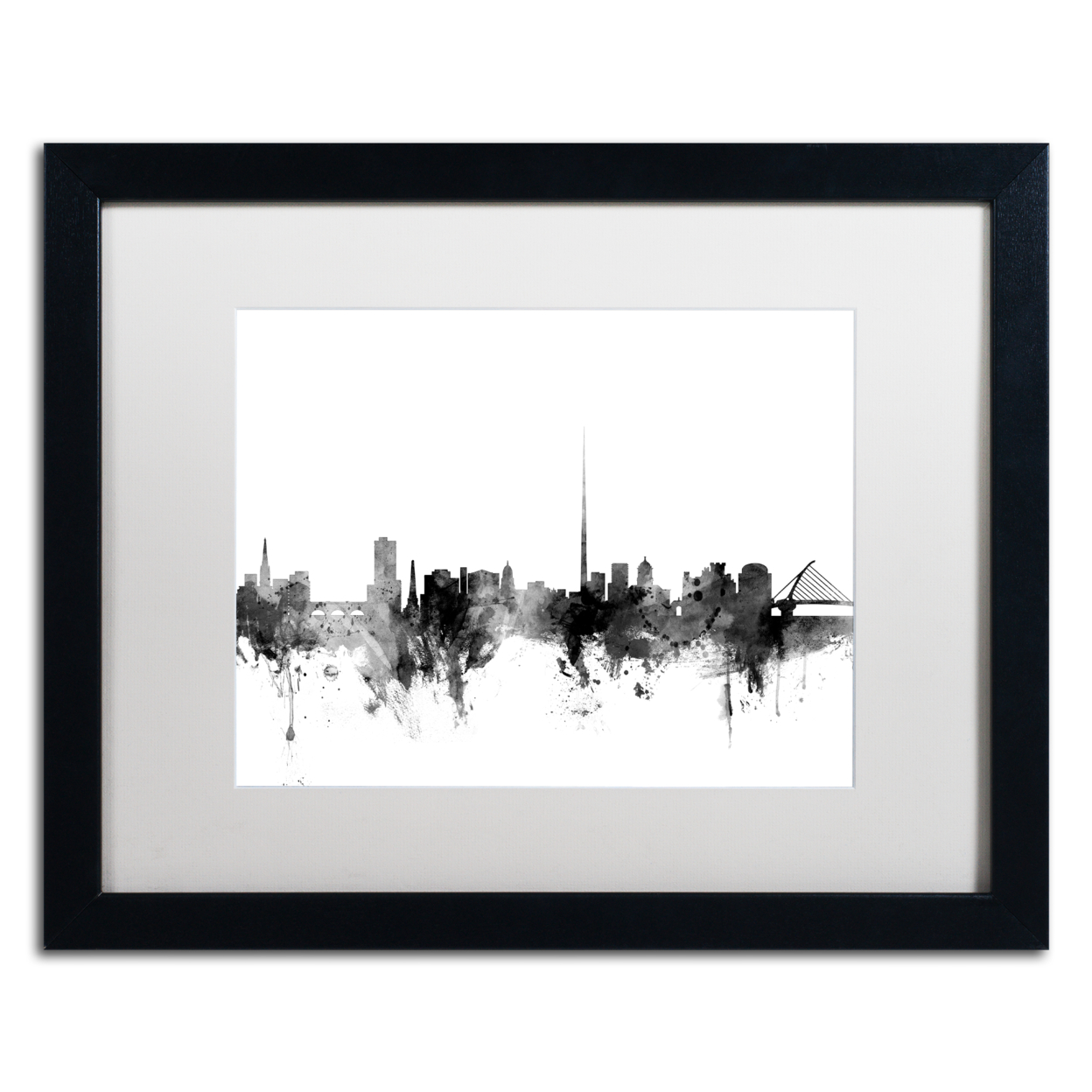 Michael Tompsett 'Dublin Ireland Skyline B&W' Black Wooden Framed Art 18 X 22 Inches