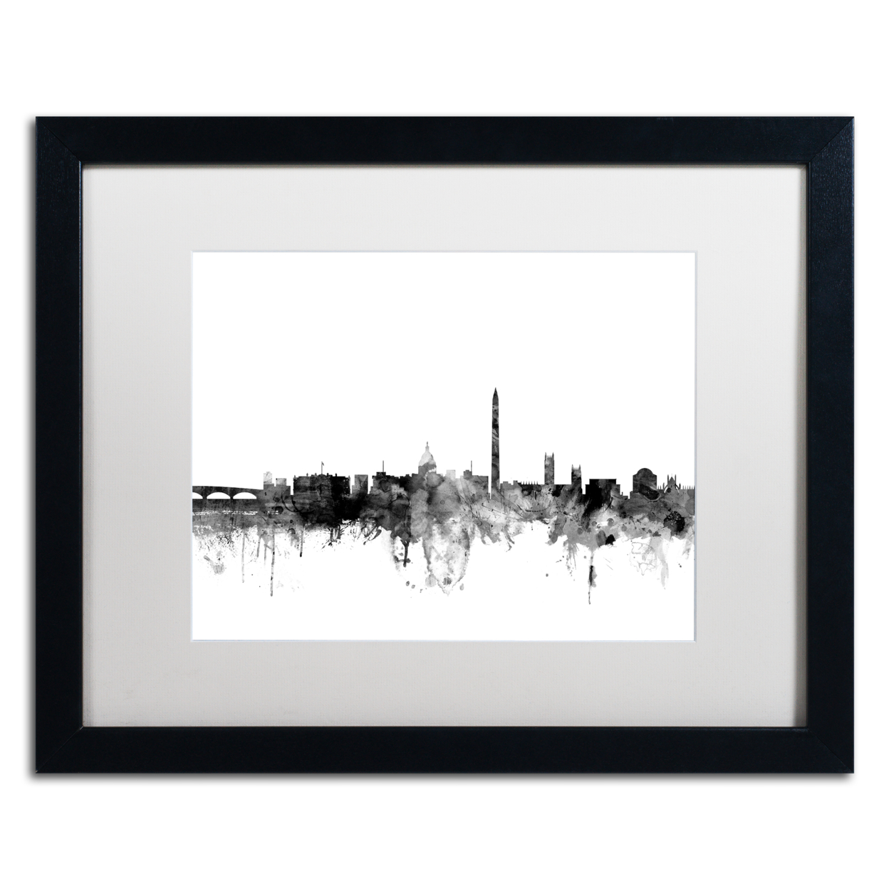 Michael Tompsett 'Washington DC Skyline B&W' Black Wooden Framed Art 18 X 22 Inches