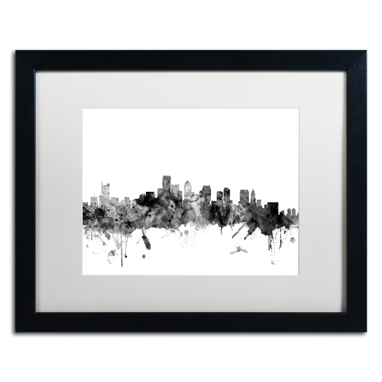 Michael Tompsett 'Boston MA Skyline B&W' Black Wooden Framed Art 18 X 22 Inches