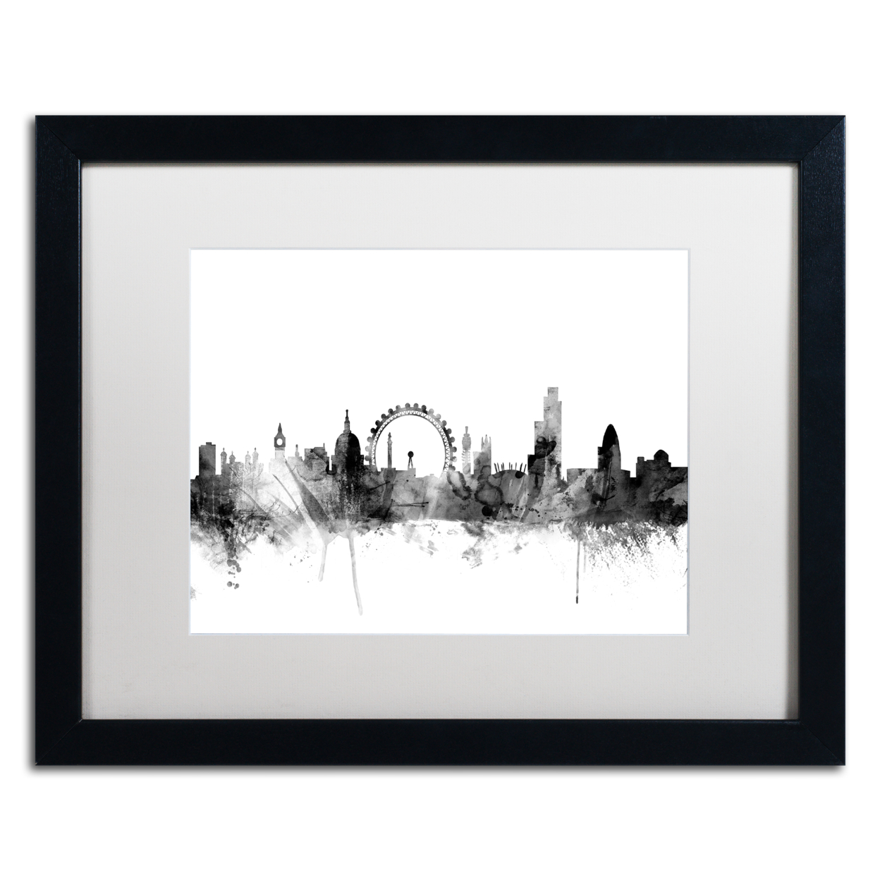 Michael Tompsett 'London England Skyline B&W 2' Black Wooden Framed Art 18 X 22 Inches