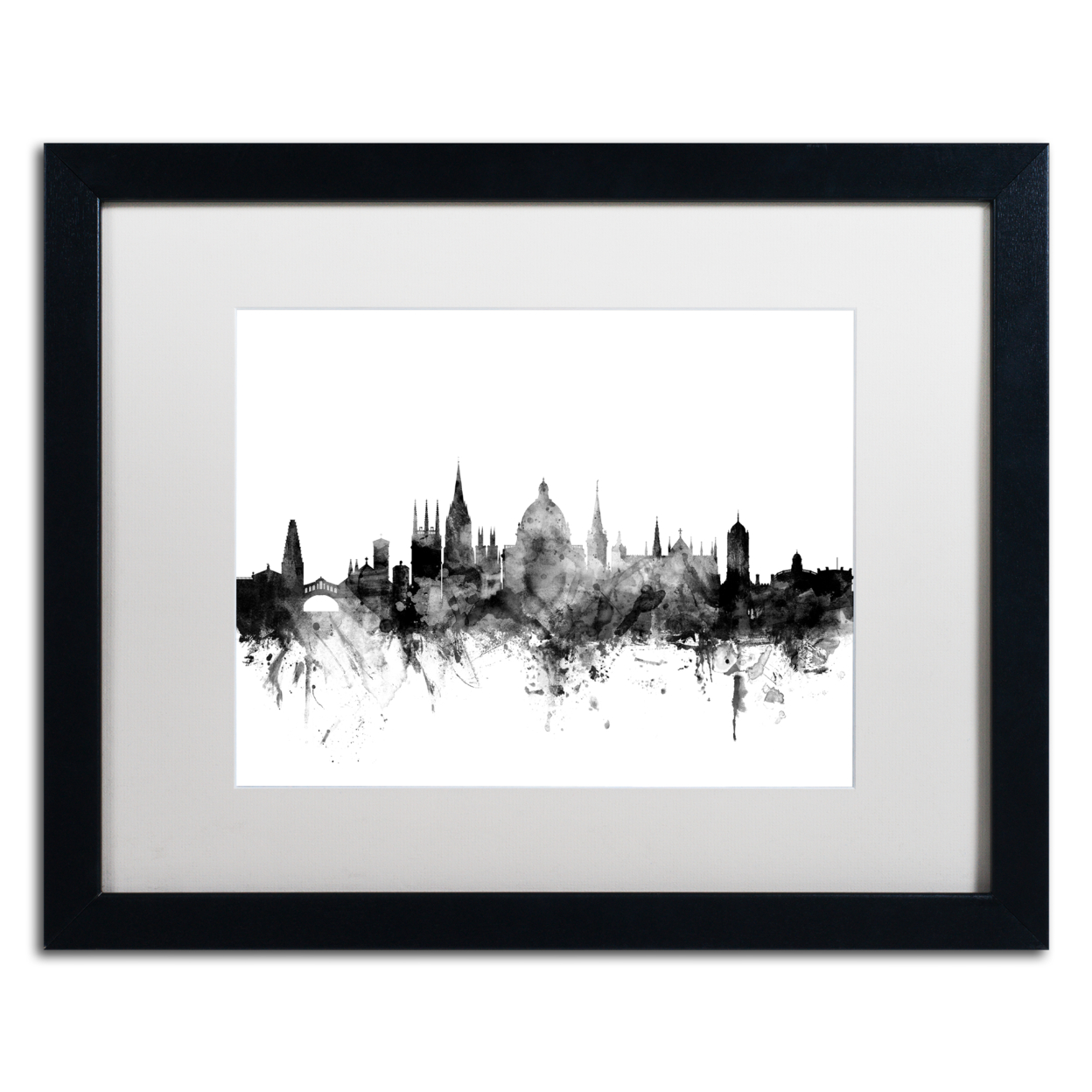 Michael Tompsett 'Oxford England Skyline B&W' Black Wooden Framed Art 18 X 22 Inches