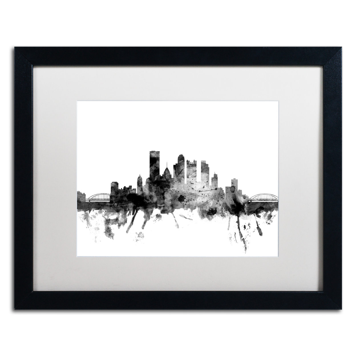 Michael Tompsett 'Pittsburgh PA Skyline B&W' Black Wooden Framed Art 18 X 22 Inches