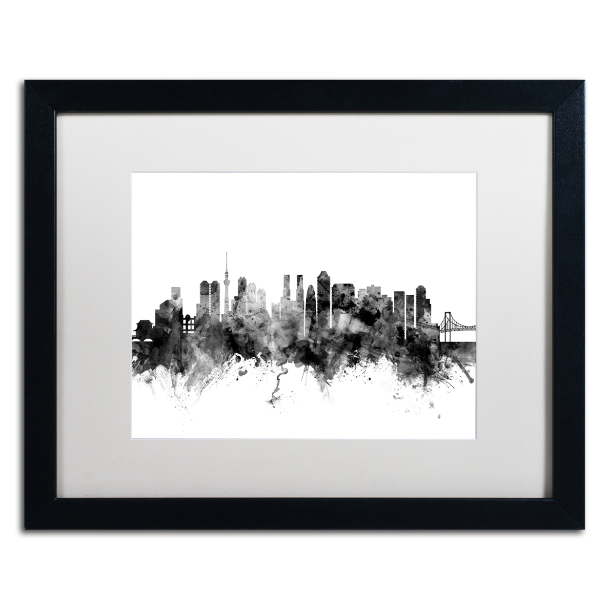 Michael Tompsett 'Tokyo Japan Skyline B&W' Black Wooden Framed Art 18 X 22 Inches