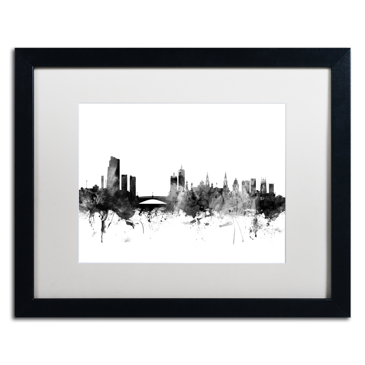 Michael Tompsett 'Leeds England Skyline B&W' Black Wooden Framed Art 18 X 22 Inches