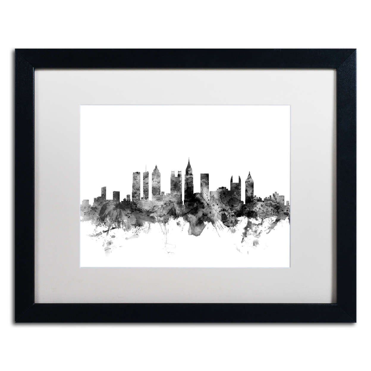 Michael Tompsett 'Atlanta Georgia Skyline B&W' Black Wooden Framed Art 18 X 22 Inches