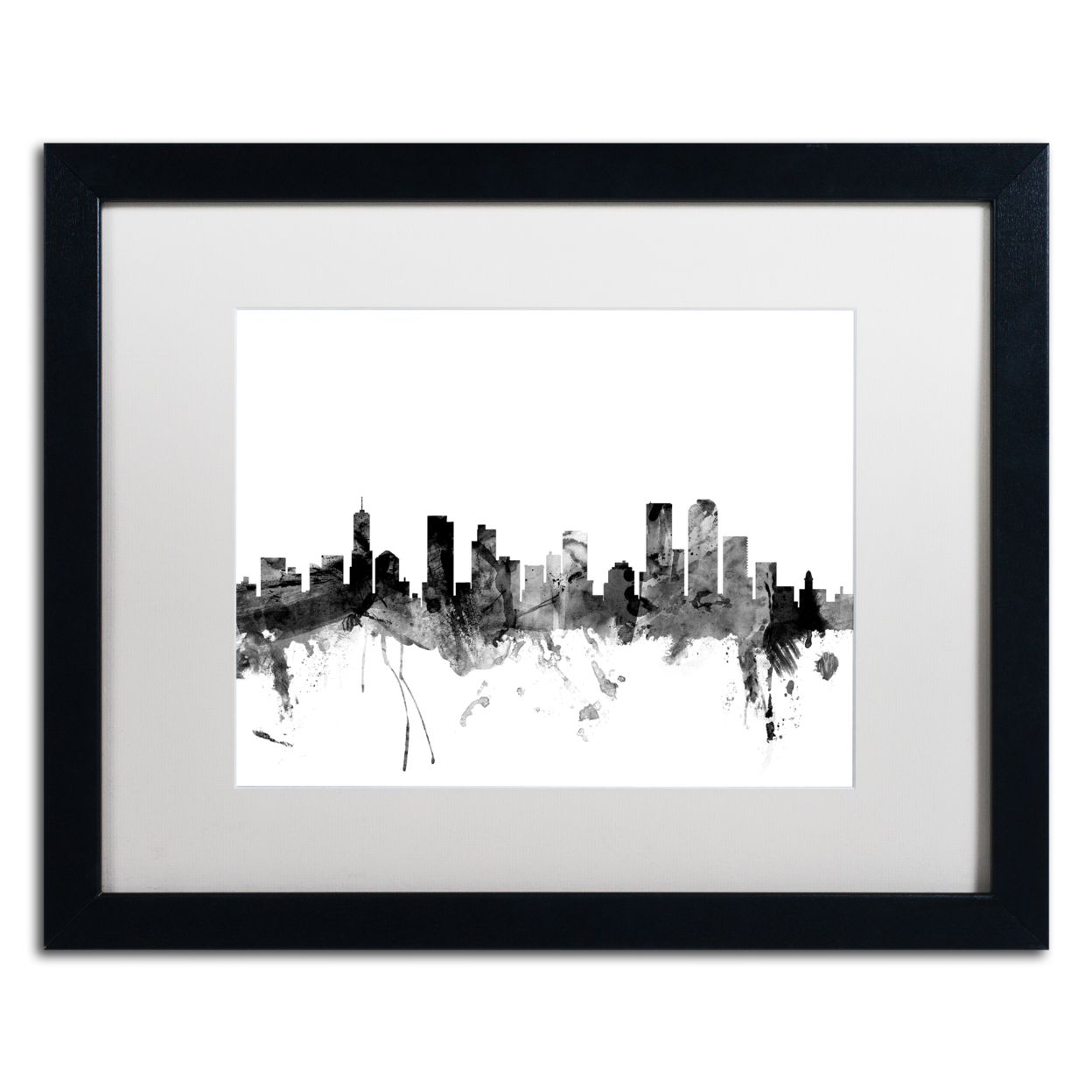 Michael Tompsett 'Denver Colorado Skyline B&W' Black Wooden Framed Art 18 X 22 Inches