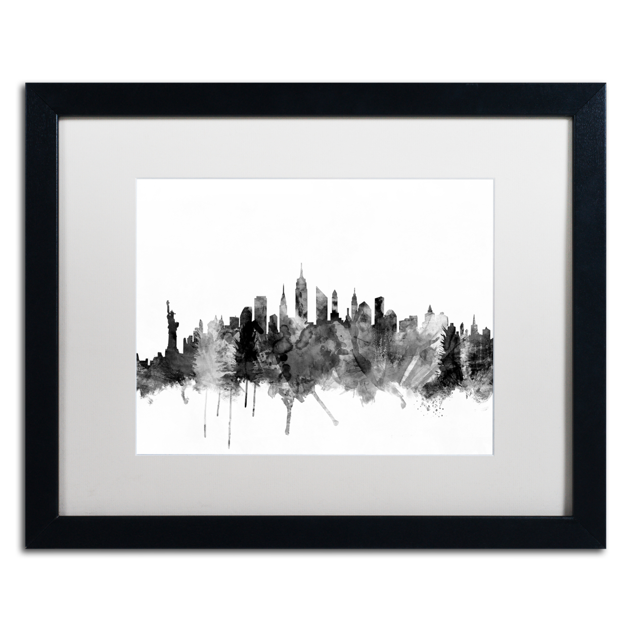 Michael Tompsett 'New York City Skyline B&W' Black Wooden Framed Art 18 X 22 Inches