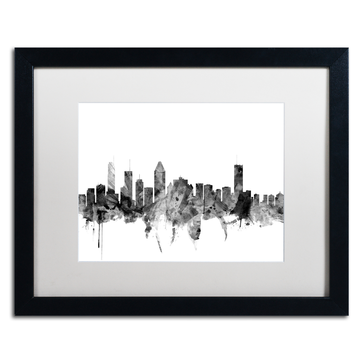 Michael Tompsett 'Montreal Canada Skyline B&W' Black Wooden Framed Art 18 X 22 Inches