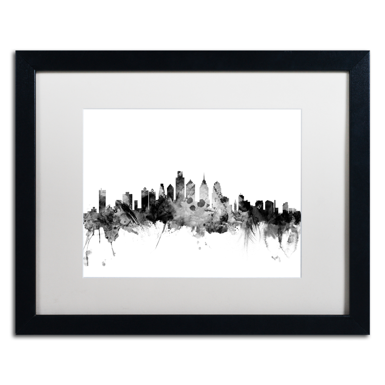 Michael Tompsett 'Philadelphia PA Skyline B&W' Black Wooden Framed Art 18 X 22 Inches