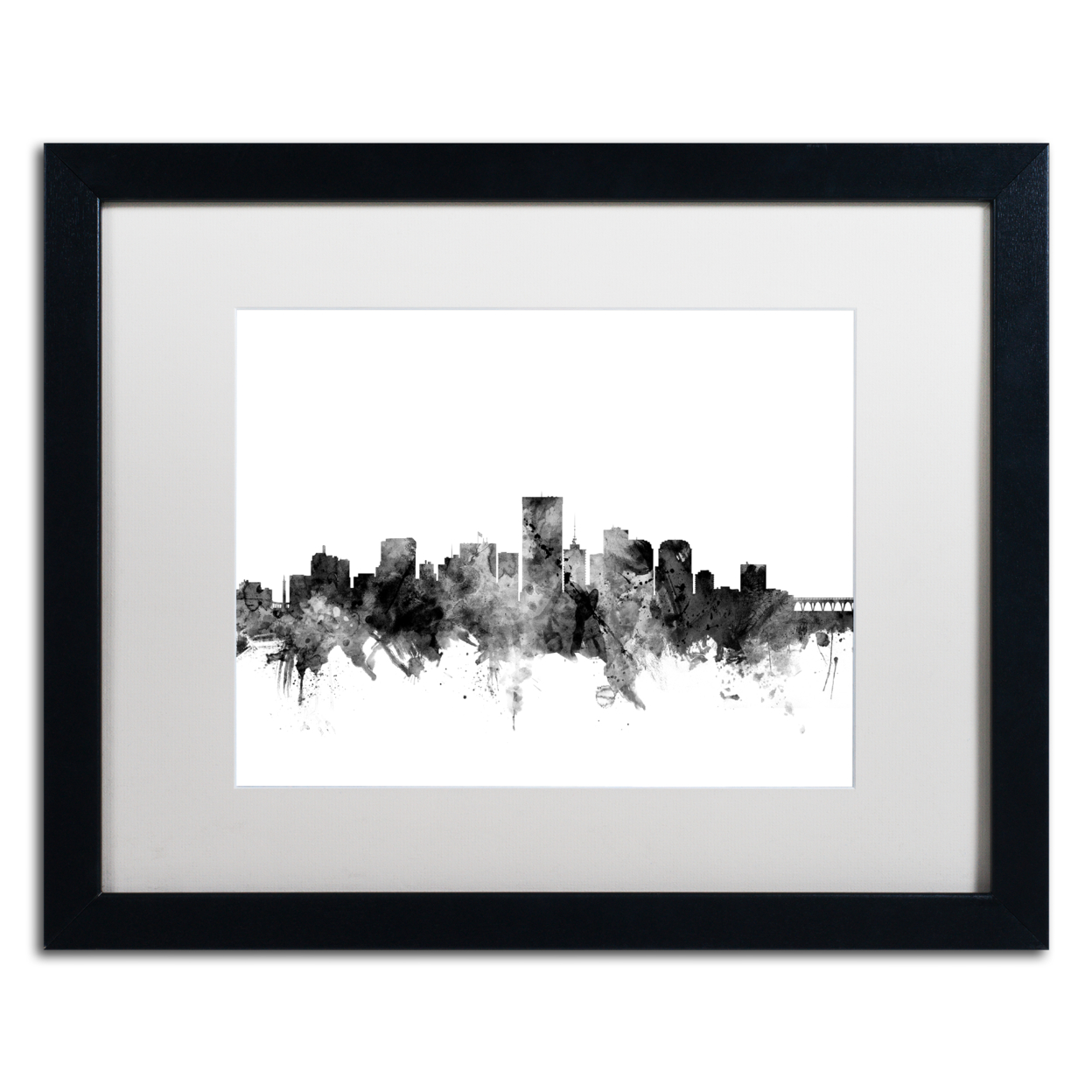 Michael Tompsett 'Richmond Virginia Skyline B&W' Black Wooden Framed Art 18 X 22 Inches