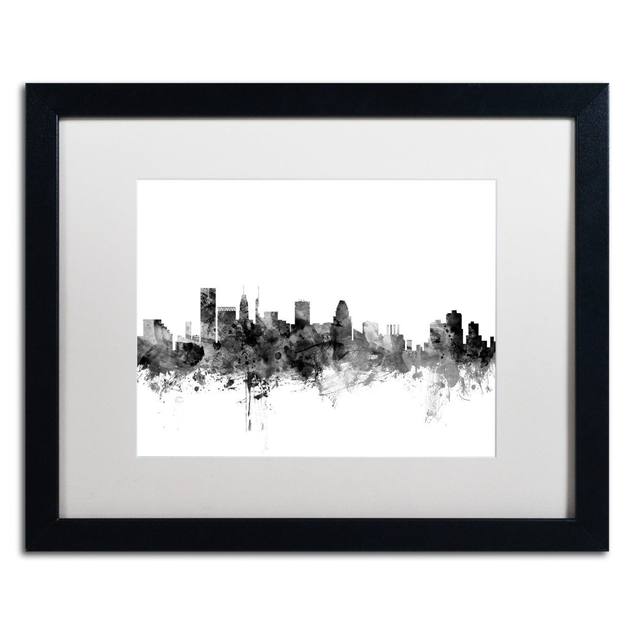 Michael Tompsett 'Baltimore Maryland Skyline B&W' Black Wooden Framed Art 18 X 22 Inches