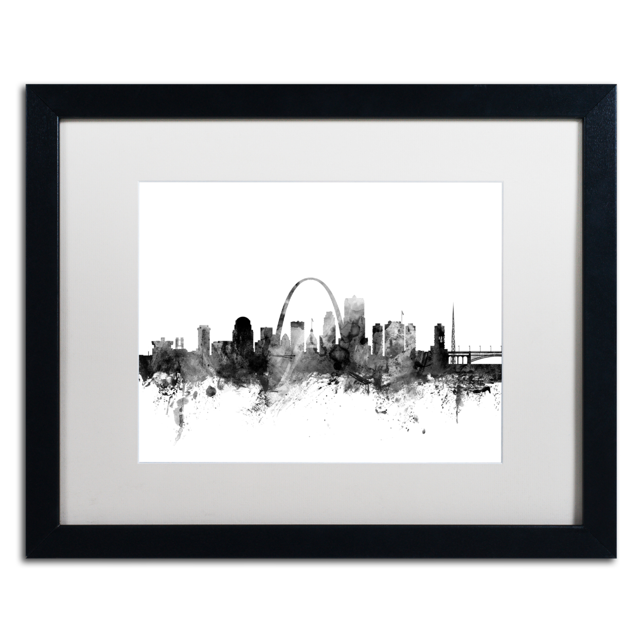 Michael Tompsett 'St Louis Missouri Skyline B&W' Black Wooden Framed Art 18 X 22 Inches